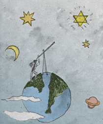 Ausschnitt aus: Der Möglichkeitssucher [Kinderzeichnung]. In: Kinderrundschau, Beilage der Jüdischen Rundschau. 30.10.1936, S. 3