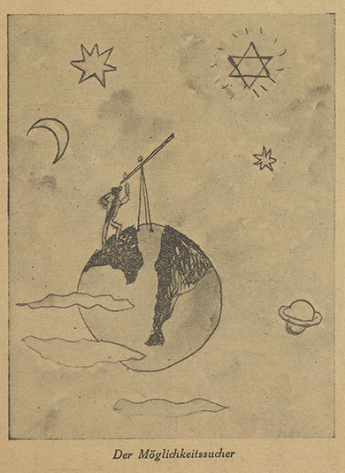 Der Möglichkeitssucher [Kinderzeichnung]. In: Kinderrundschau, Beilage der Jüdischen Rundschau. 30.10.1936, S. 3